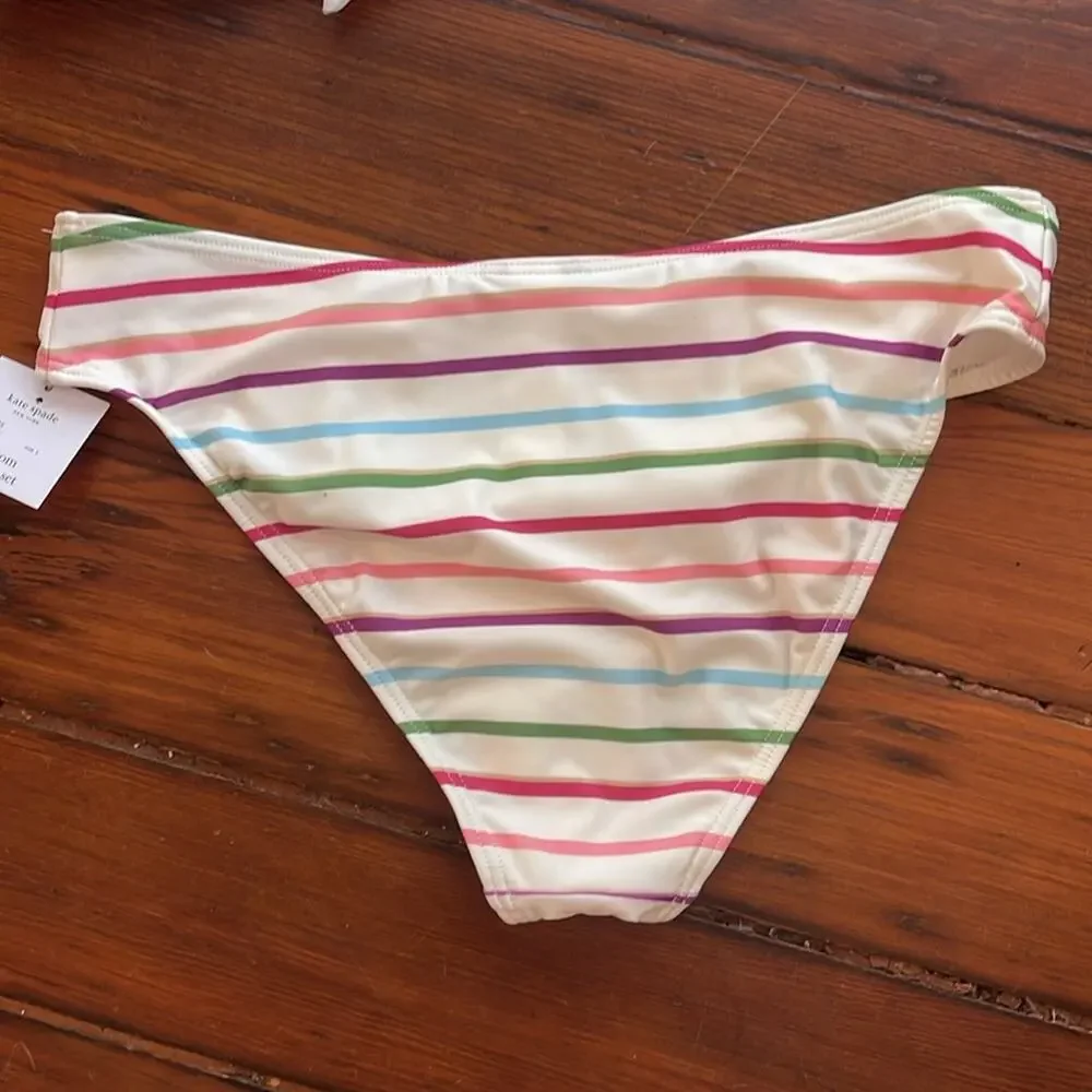 NWT Kate Spade striped short sleeve crewneck modest bikini swimsuit set sz L